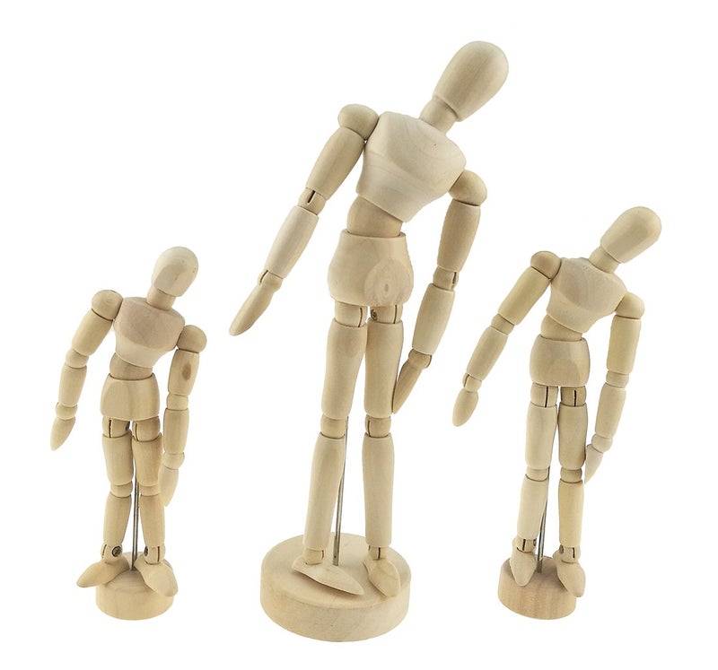 Unigift Set of 3 Wooden Pine Movable Joint Family Model for Art Mannequin Sketch Reference Home Decor(Daddy Mommy Child) - Image 3